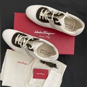 Salvatore Ferragamo Authentic White Leather Sneakers - Men's US 11